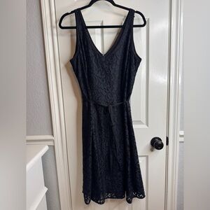 LOFT Black and Navy Lace Midi Dress SIZE 12T tall